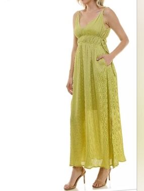 Taylor Lime Green V-Neck Maxi Dress